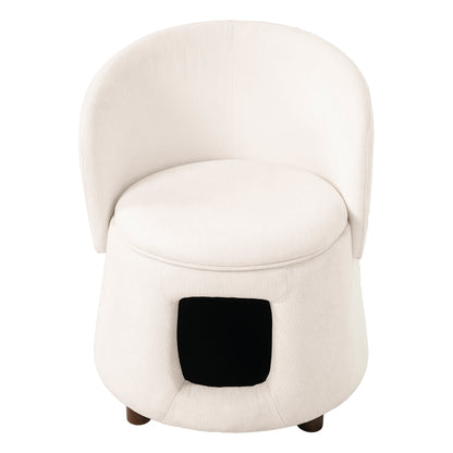Beige Pet Friendly Chair with Hidden Pet Nook, Convertible Stool, Storage Seat, 220lbs Capacity, Acacia Wood Legs image 5