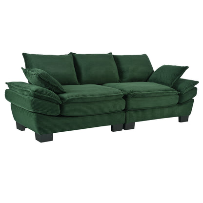 U-Style 85.4" Modern Curved Sofa, Back Upholstered Couch with 2 Decorative Throw Pillows, Corduroy Fabric Couch for Living Room, Bedroom, Apartment image 5