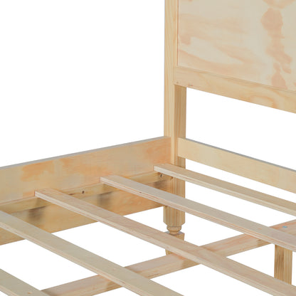 Queen Size Wood Platform Bed Frame with Classic Panel Headboard, Wooden Slats Support, No Box Spring Needed, Easy Assembly, Natural image 8