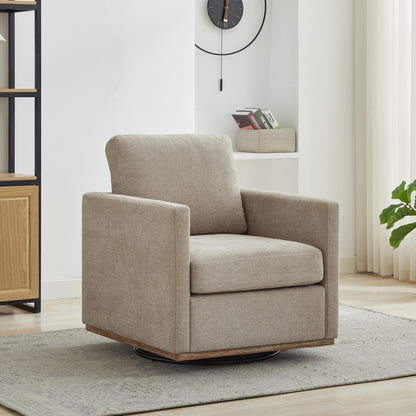 30.7"W Square Upholstered 360° Swivel Accent Chair and Comfy Single Sofa Chair with a Weathered Finished Wooden Base, Club Lounge Reading Armchair for Living Room Bedroom Apartment Nursery. Taupe image 1