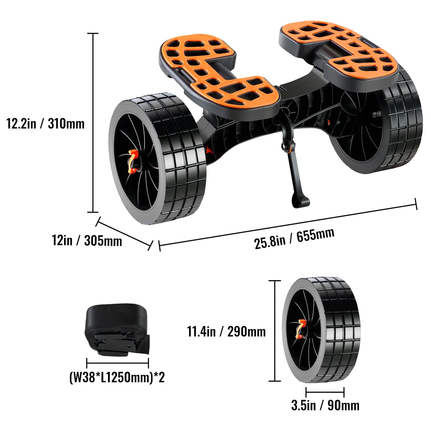 Heavy Duty Kayak Cart, 320lbs Load Capacity, Detachable Canoe Trolley Cart with 10'' Solid Tires, Adjustable Brackets & Nonslip Support Foot, for Kayaks Canoes Paddleboards Float Mats Jon Boats image 4