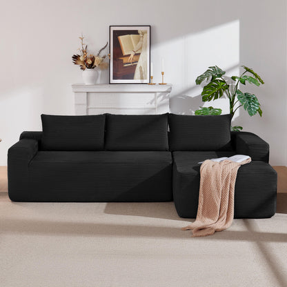 104" Cloud Sectional Sofa with L-Shape Chaise and Side Pockets, Modern Modular Design, with side pockets, Upholstered Couch for Living Room/Bedroom, No Assembly Required (CorduroyFabric),Black, Right image 3