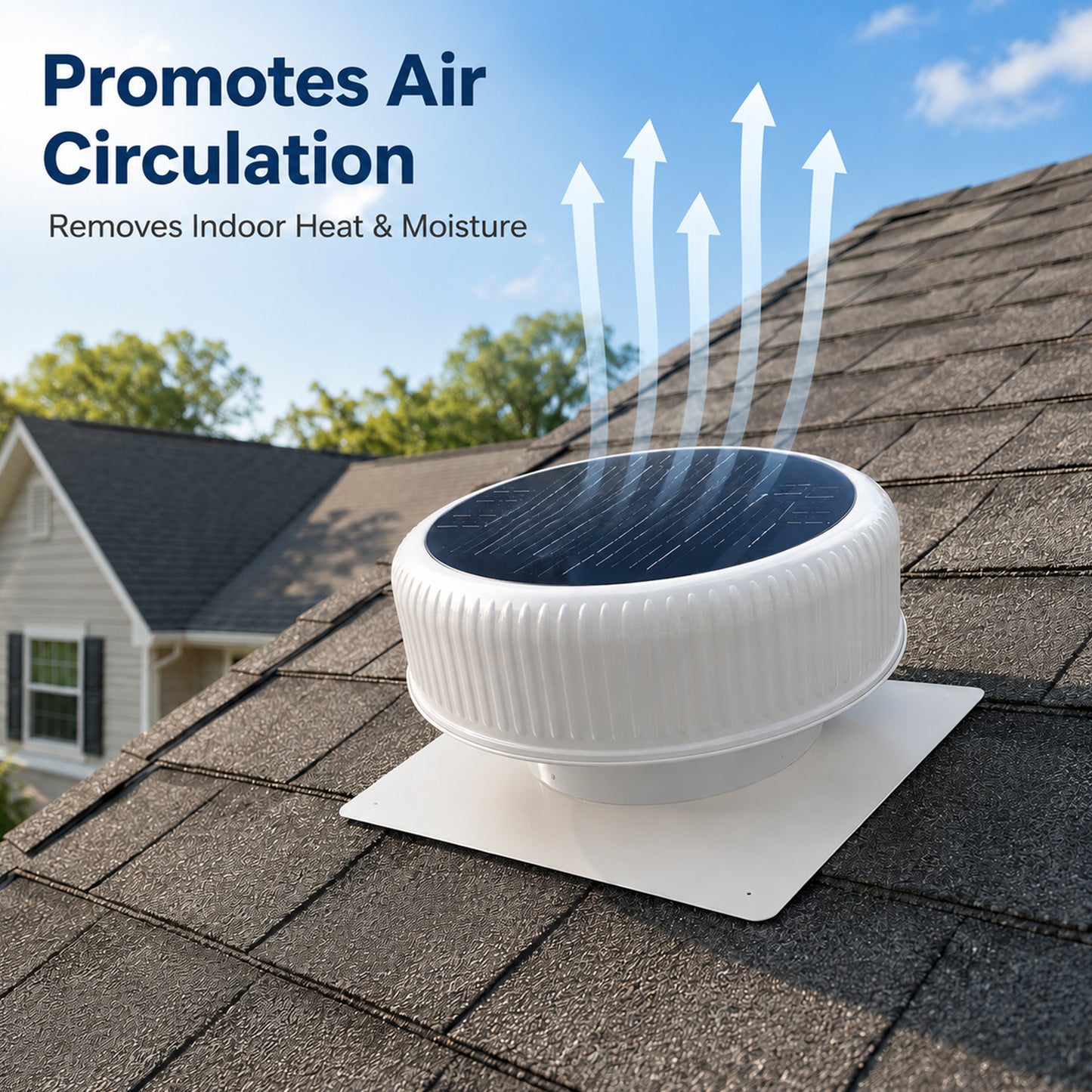 12" Flush Mount Round Solar Roof Vent Fan,30W Dual Power White Attic Exhaust Fan,3-Speed Remote & 25°C Auto Ventilation,1200 CFM,MPPT Controller Solar Ventilator Solar Vent for Attic Garage Greenhouse image 2