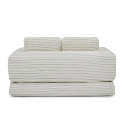 2-in-1 Folding Convertible Sofa Bed, Modern Corduroy Sleeper Couch with 2*pillows, Futon Modular Upholstered Boneless Loveseat with Pull-Out Bed,Folding Floor Modular Couch for Living Room Beige image 11