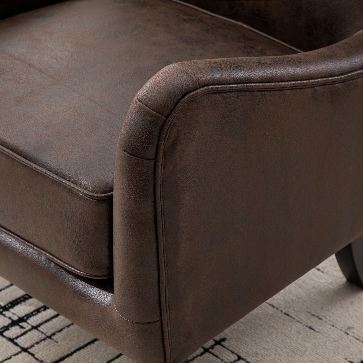 28"W PU High Back Accent Chair, Upholstered Armchair for Living Room, Retro Wingback Arm Chair,Single Sofa Bedroom Reading Seat with Solid Wood Legs, Brown image 12