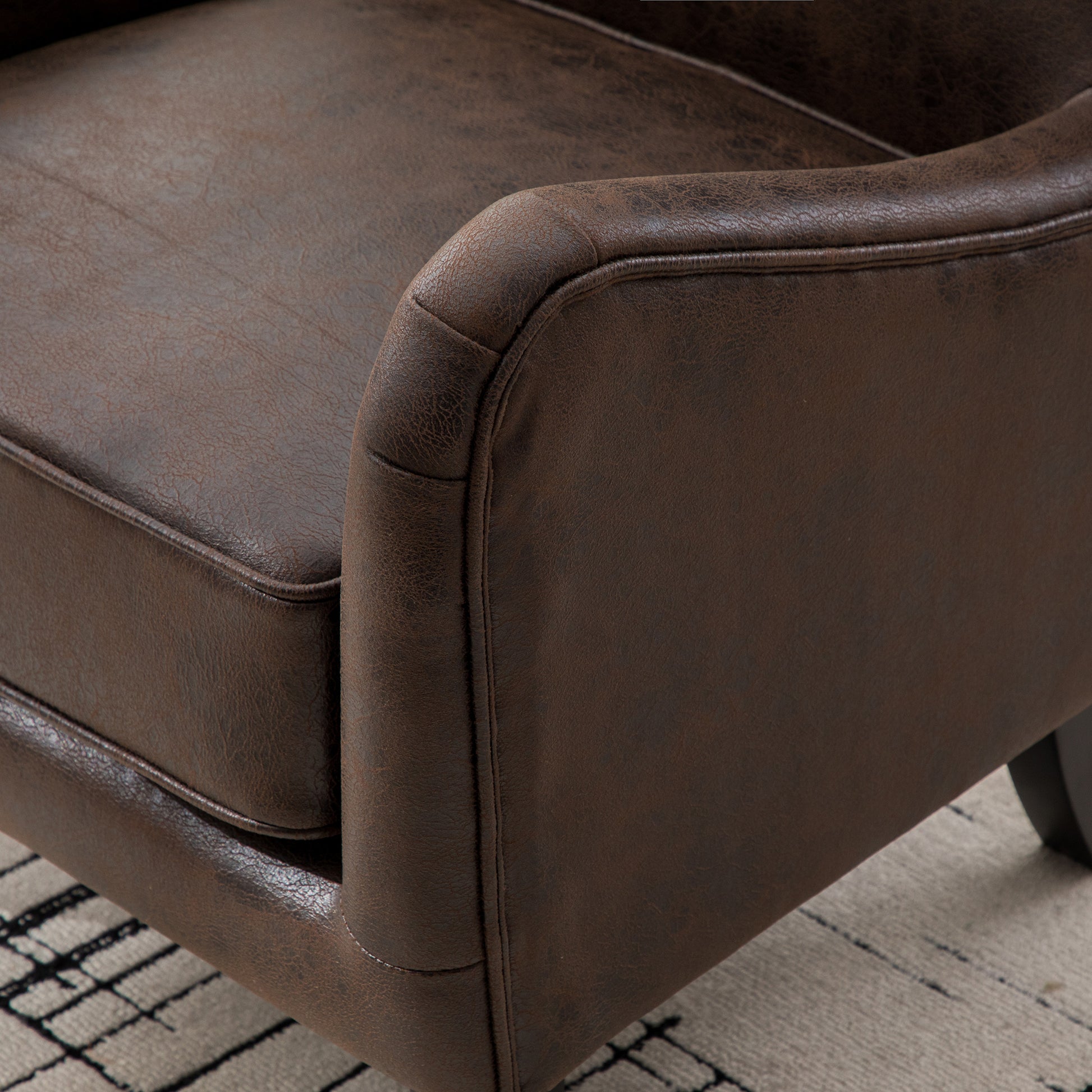 28"W PU High Back Accent Chair, Upholstered Armchair for Living Room, Retro Wingback Arm Chair,Single Sofa Bedroom Reading Seat with Solid Wood Legs, Brown image 12