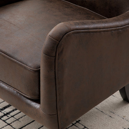 28"W PU High Back Accent Chair, Upholstered Armchair for Living Room, Retro Wingback Arm Chair,Single Sofa Bedroom Reading Seat with Solid Wood Legs, Brown image 12