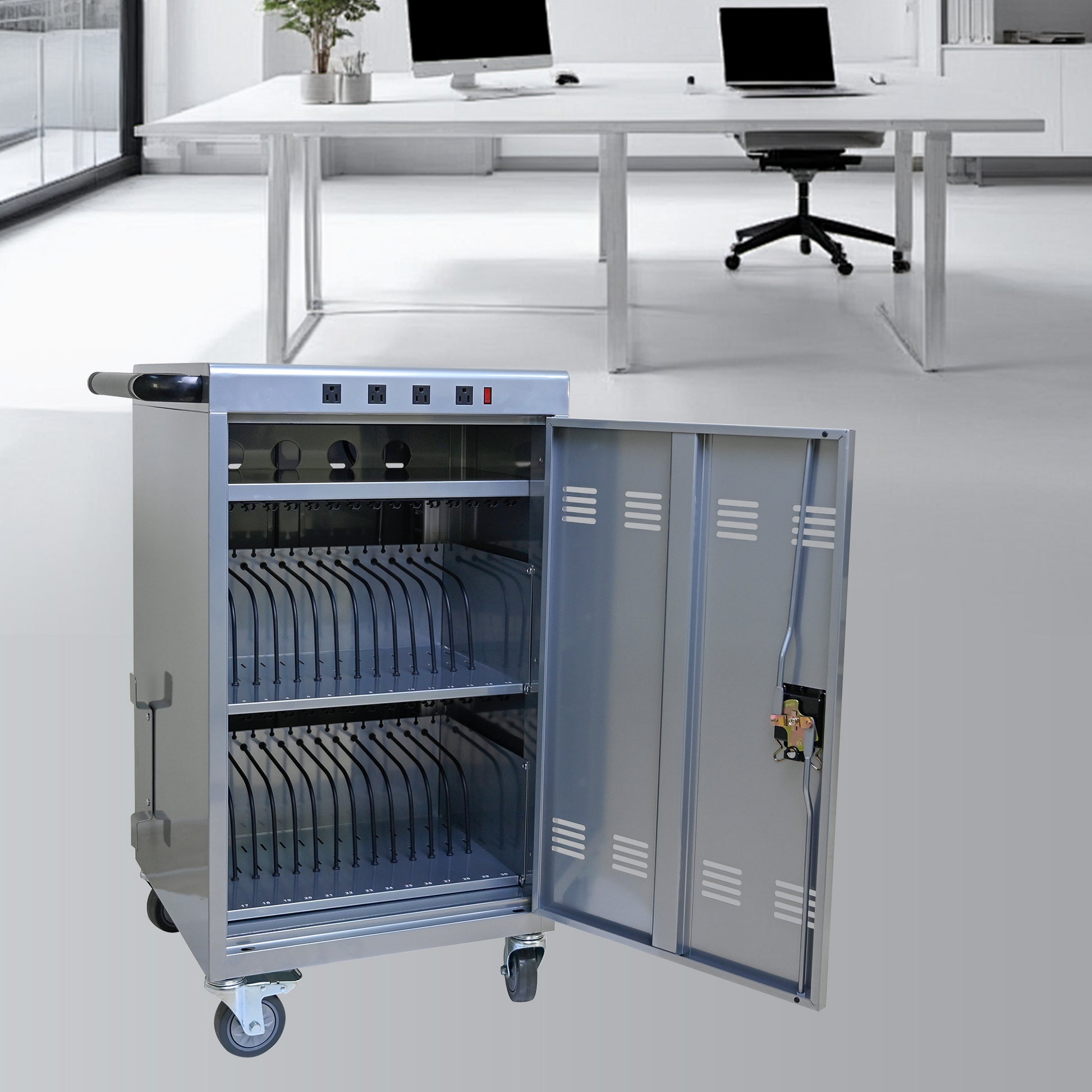 Mobile Charging Cart and Cabinet for Tablets Laptops 35-Device (B30PLUS)-Silver image 12