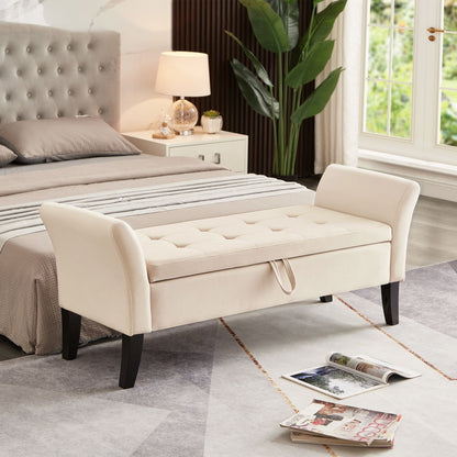 51.5 inch beige velvet bed bench with storage - front view