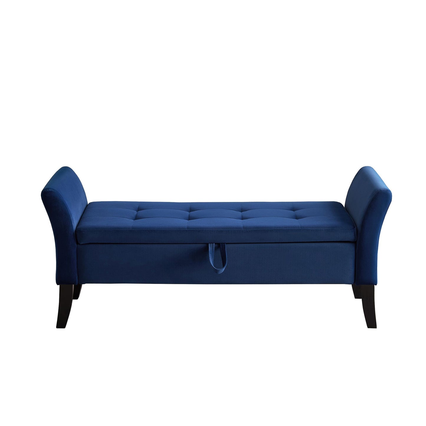 Elegant navy blue storage bench with tufted design - overall view