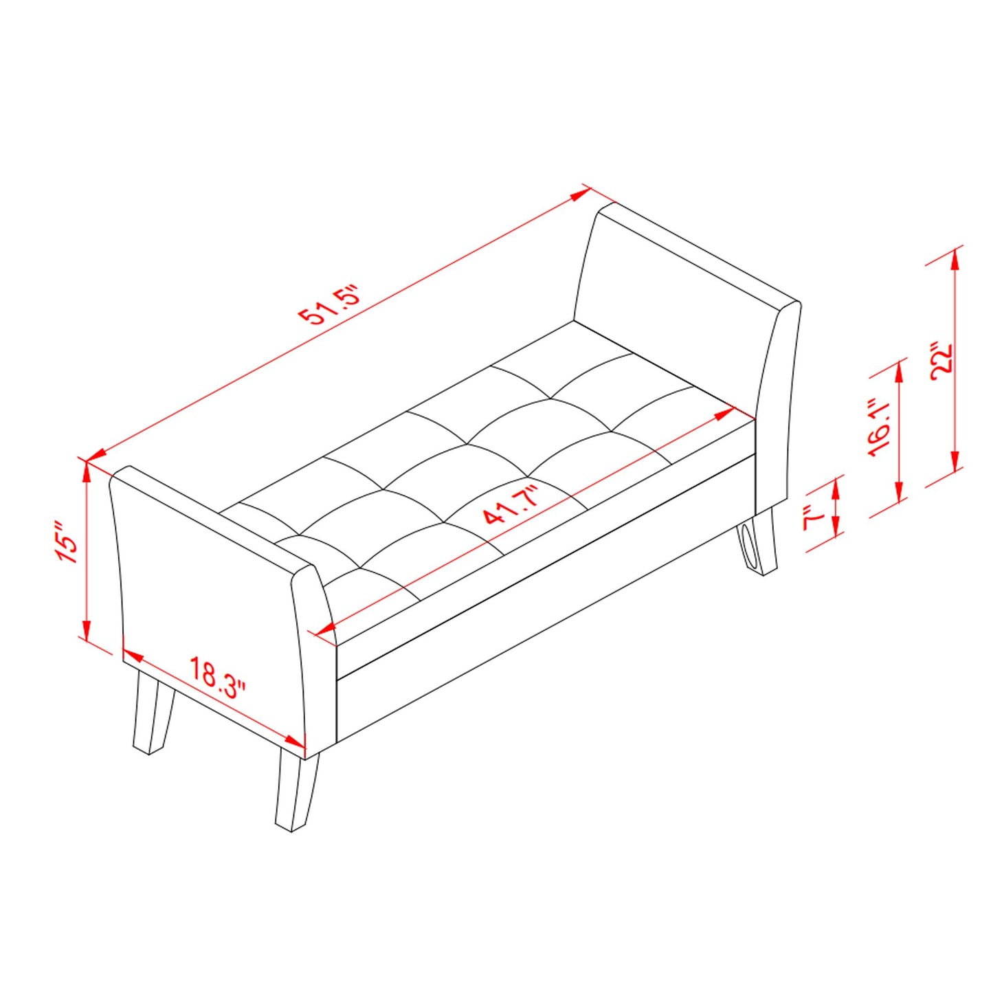 51.5 inch velvet storage bench with legs attached - assembly view