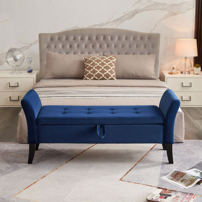51.5 inch velvet storage bench with solid wood legs - side view
