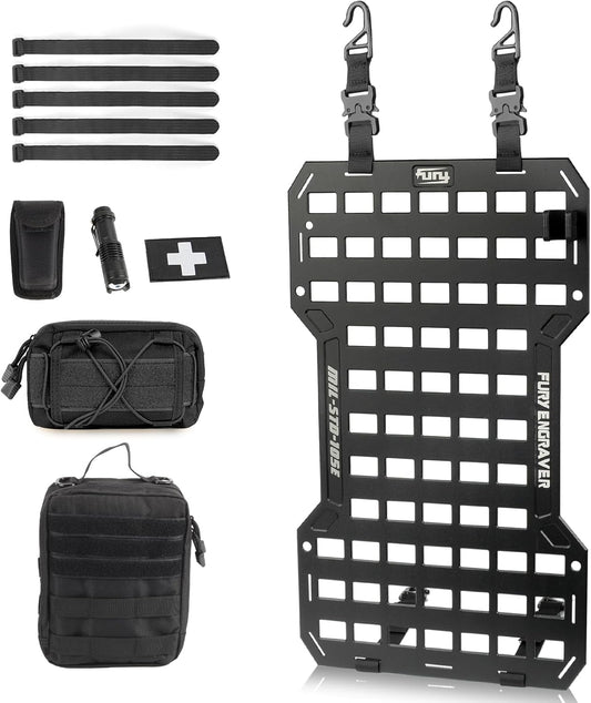 17515 Rigid Molle Panels For Vehicles Truck Mount Rack Panel Tactical Seat Back Organizer with 2 Organizer Storage Bag, 1 Multi-tool Pliers, 1 Flashlight and 5 Fastening Tape image 1