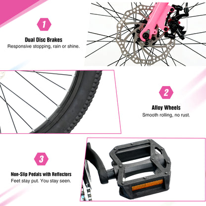 24 Inch Kids Bike for Girls & Boys Ages 10+, Single Speed Teen Bike with Dual Disc Brakes, Lightweight Steel Frame, Multiple Colors image 3