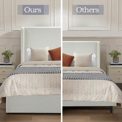 Carmen Upholstered Wingback Bed / Upholstered Platform Bed Frame / 52" High Headboard / Simplicity / Minimalist / No Box Spring Needed / California King / Textured Ivory Canvas / No Noise image 7