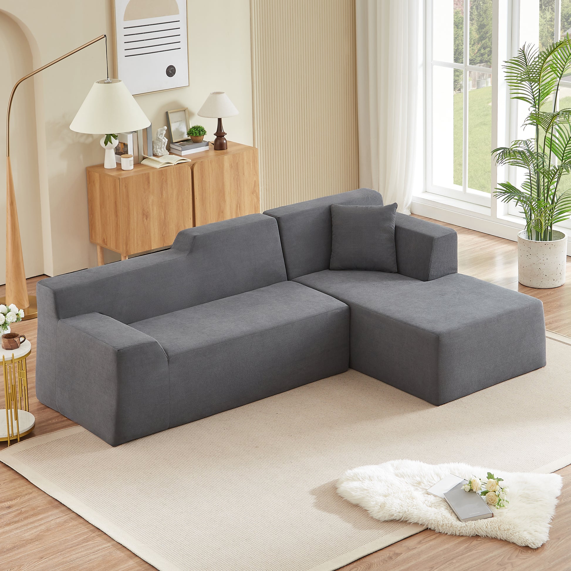 Modern minimalist L-shaped corduroy high back sofa image 7