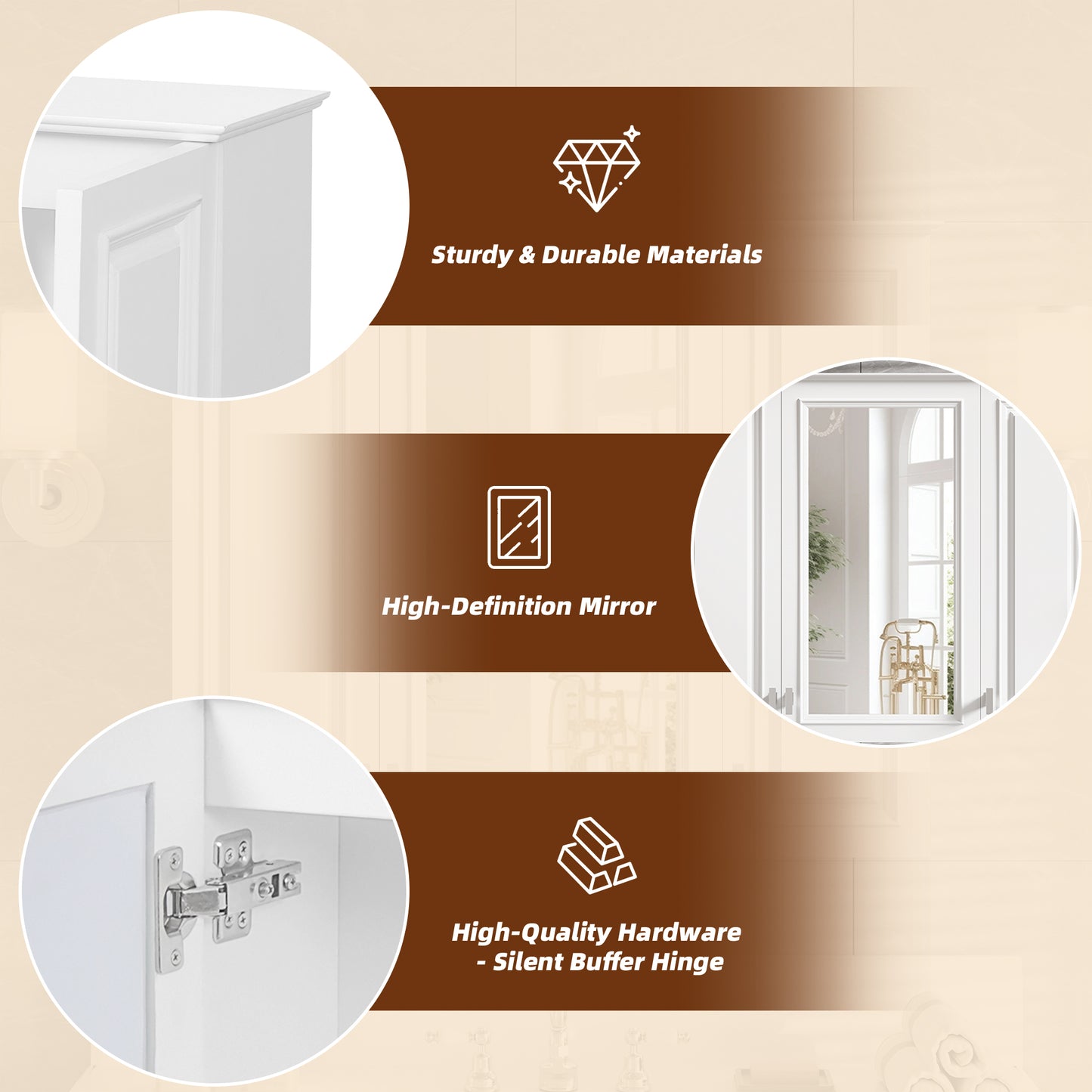 35 inch 2-in-1 Bathroom Wall Cabinet, Wall Mounted Medicine Cabinet with 5 Adjustable Shelves, Mirrored Door Over Toilet Storage Cabinet, White image 7