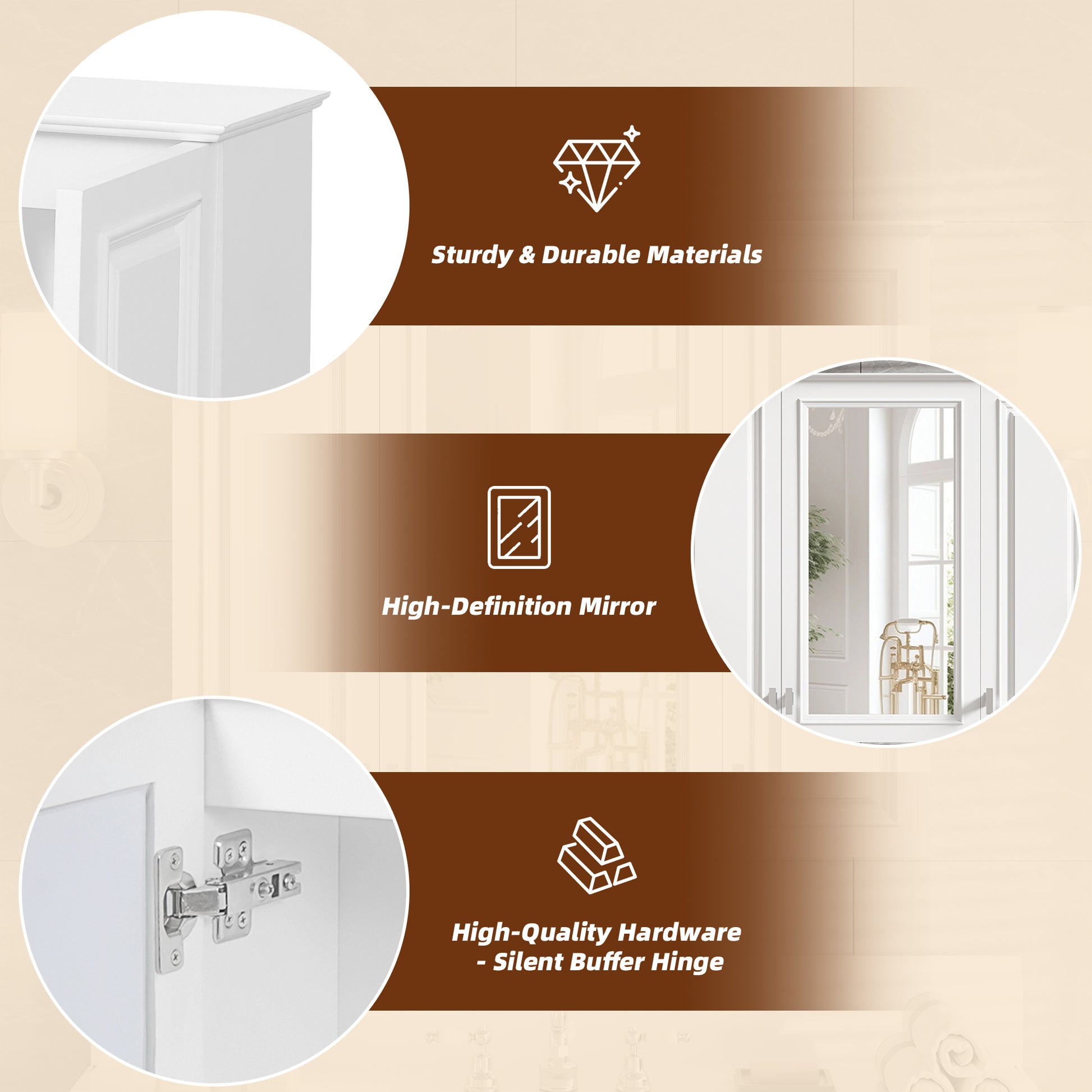 35 inch 2-in-1 Bathroom Wall Cabinet, Wall Mounted Medicine Cabinet with 5 Adjustable Shelves, Mirrored Door Over Toilet Storage Cabinet, White image 7