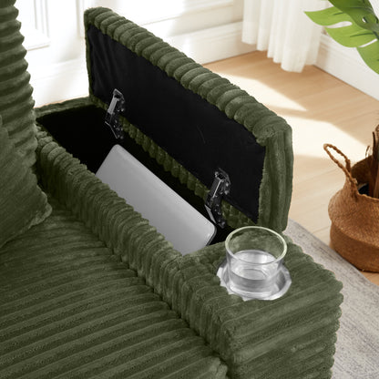 Fluffy Corduroy Storage Armrest Sofa,Single Versatile Seat with Ottoman,Cup Holder,Bluetooth Speaker,USB Ports,180°Rotating Table Board,For Living Room,Bedroom and Apartment image 5