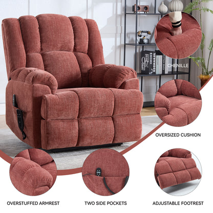 Dual Motor Heat Massage Infinite Position Up to 350 LBS Electric Power Lift Recliners with Power-Remote, Medium-firm and Heavy Duty, Red image 2