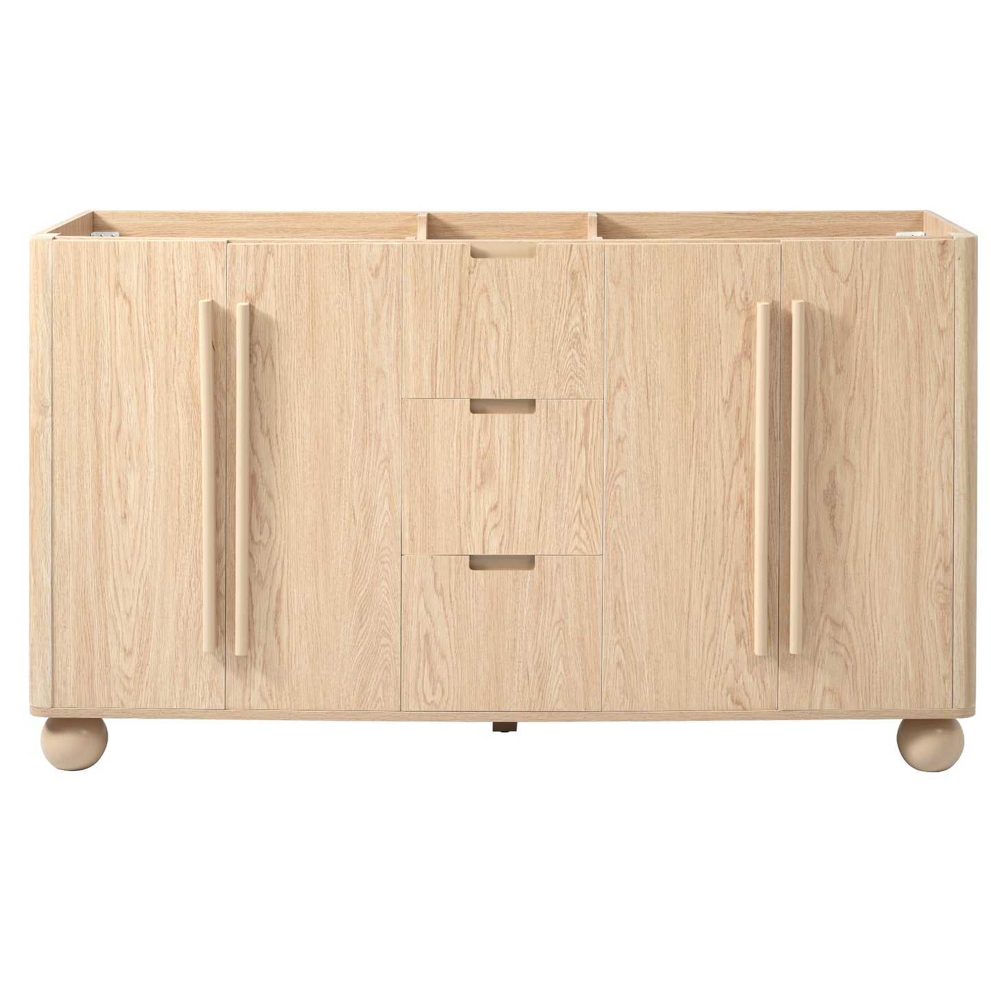 [Cabinet Only] 58.3" Bathroom Vanity Cabinet Only Without Vanity Top, 3 Drawers & 4 Doors, All Soft-Close, Adjustable Shelf, Wood Color image 2