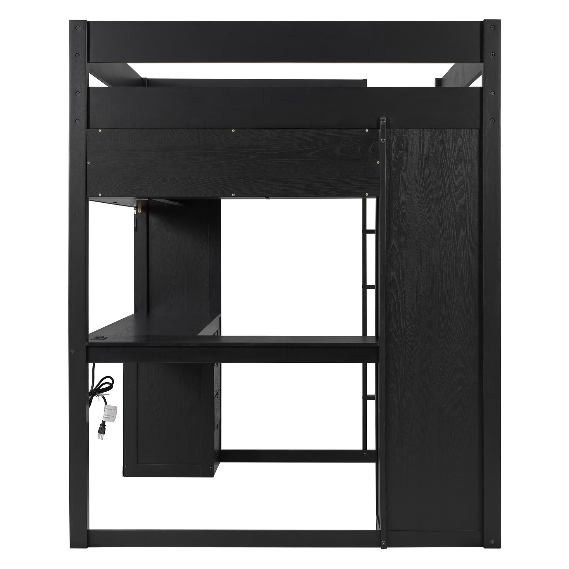 Full Size Solid Wood Loft Bed with L-Shaped Desk and 4 Drawers, Ash Veneer High Loft Bed with Smart APP Control LED Light Strip, USB Charging Ports and 4-Tier Open Shelves, Black image 10