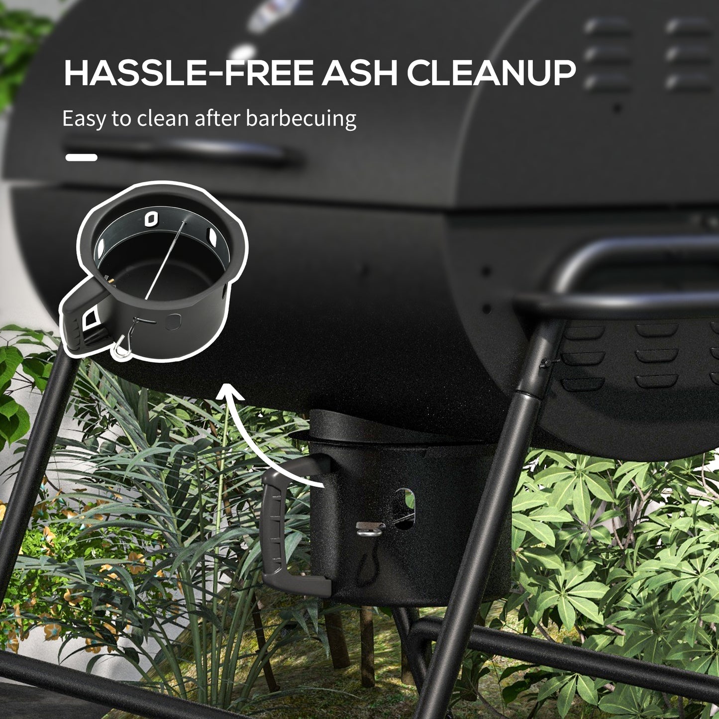 Outsunny Barrel Charcoal BBQ Grill with 420 sq.in. Cooking Area, Outdoor Barbecue with Wheels, Ash Catcher and Built-in Thermometer for Patio Picnic, Backyard Party, Black image 8