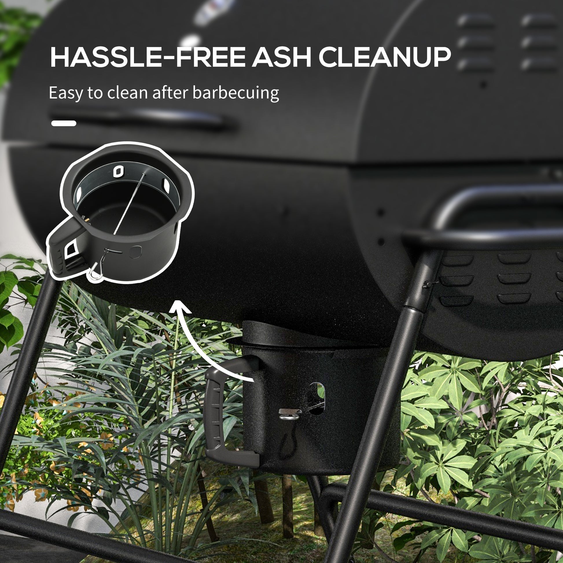 Outsunny Barrel Charcoal BBQ Grill with 420 sq.in. Cooking Area, Outdoor Barbecue with Wheels, Ash Catcher and Built-in Thermometer for Patio Picnic, Backyard Party, Black image 8