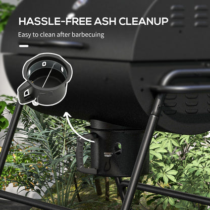 Outsunny Barrel Charcoal BBQ Grill with 420 sq.in. Cooking Area, Outdoor Barbecue with Wheels, Ash Catcher and Built-in Thermometer for Patio Picnic, Backyard Party, Black image 8