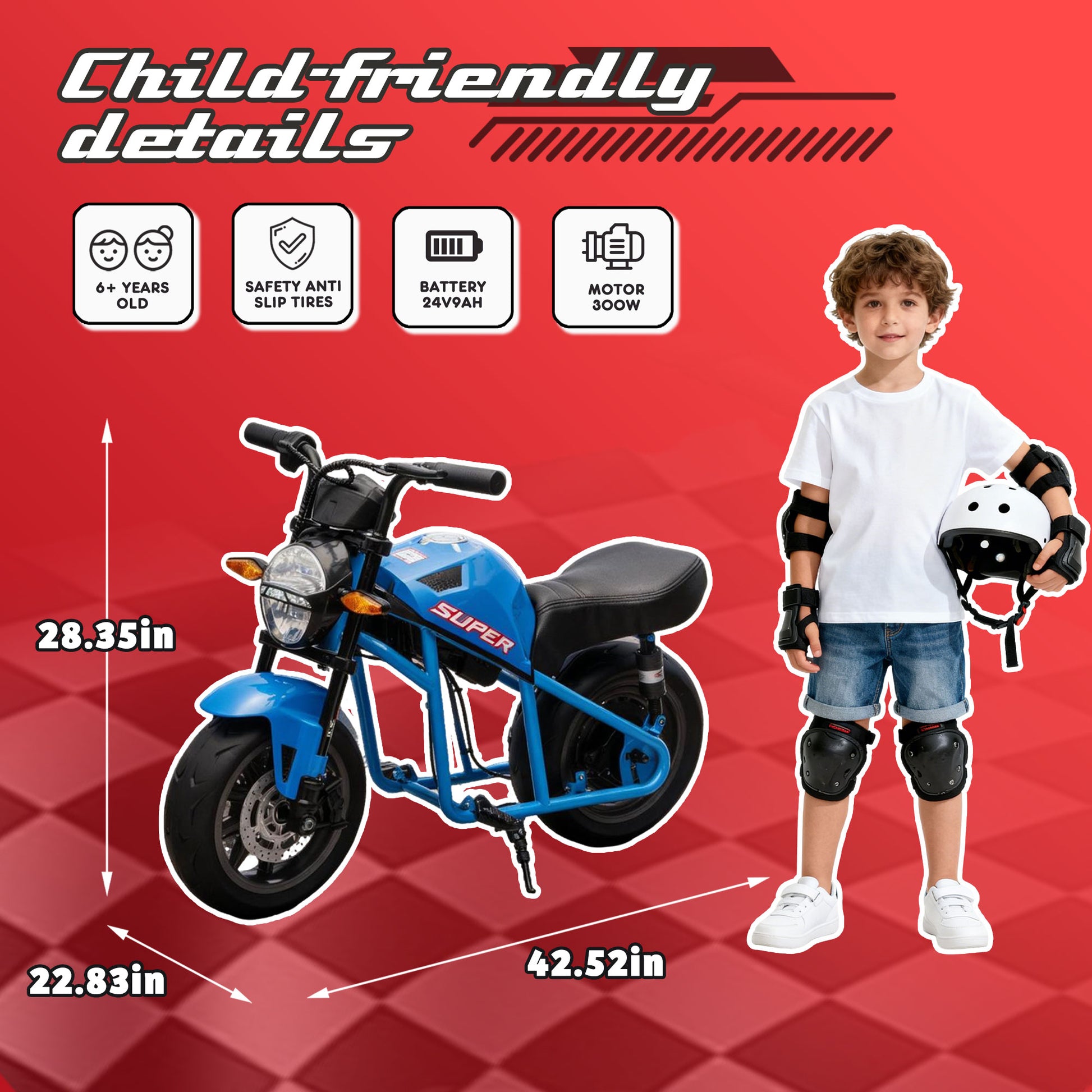 24V300W Kids Ride On XL Electric Toy Muscle Motorcycle,High-Speed Hub Motor,14''Fat EVA Wheels,Twist Grip Throttle,Speed up to 11.18MPH,Dual Suspension,Music&Light,Long Life Battery For Kids 6+ image 5