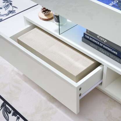 39.3" Lift Top Coffee Table with Hidden Compartment, 2 Storage Drawers and Ajustable LED Lights,Modern Multifunction Coffee Tables for Living Room, Bedroom,Office(White) image 12