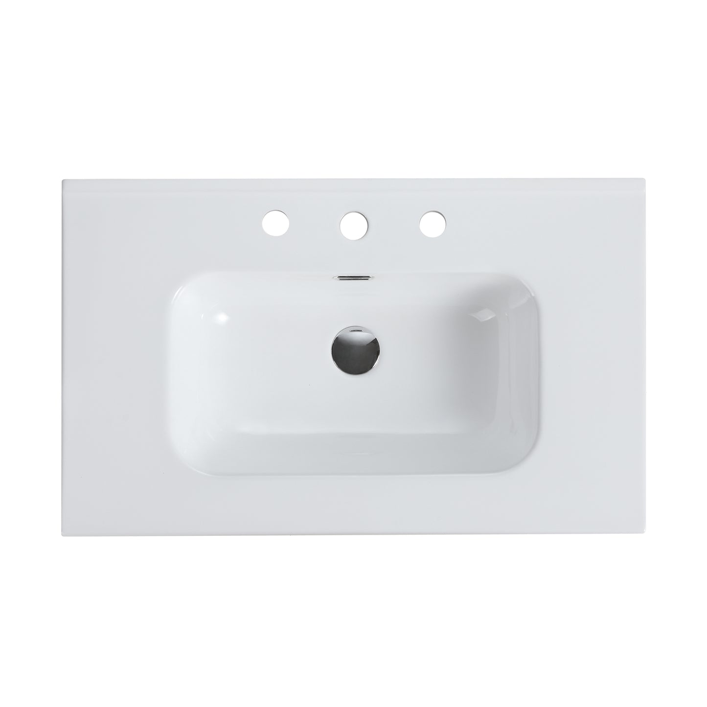 BB0930Y331, Integrated white ceramic basin with three predrilled faucet holes, faucet and drain assembly NOT included image 9