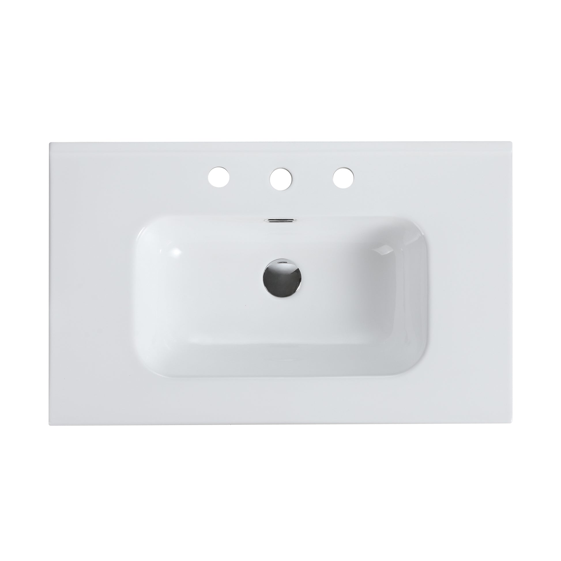 BB0930Y331, Integrated white ceramic basin with three predrilled faucet holes, faucet and drain assembly NOT included image 9