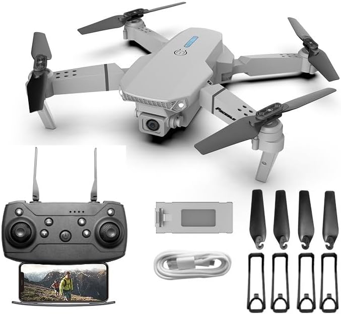 E88 Drone With Dual Camera, Mobile App Control, Indoor Flying Toy RC Plane With Video Function - Ideal Gift For Beginners, Christmas Halloween Thanksgiving Birthday Gift (Black+Dual Batteries)