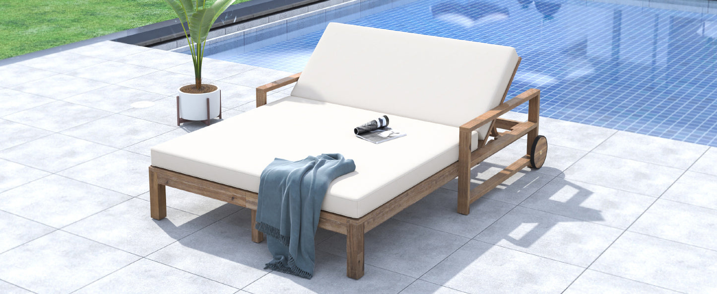 TREXM 1-Piece Farmhouse-styled Wooden Outdoor Sunbed for Ultimate Relaxation Outdoor Daybed Seating 2 People for Poolside, Garden and Backyard (Beige) image 5