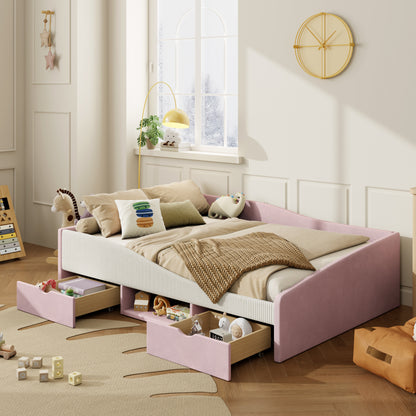 Full Size Upholstered Daybed Frame with 2 Storage Drawers, Pink image 2
