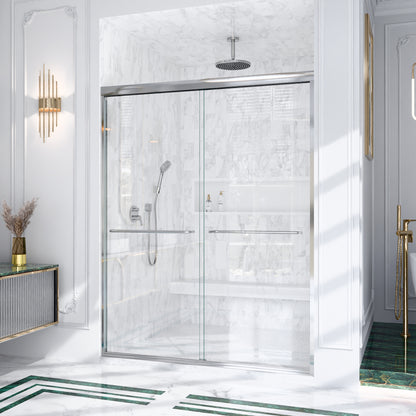 (NEW) 56"-60"W*72" H Semi-Frameless Double Sliding Shower Door, Bypass Shower Door, 1/4" (6mm) Thick SGCC Tempered Glass Door, Chrome image 3