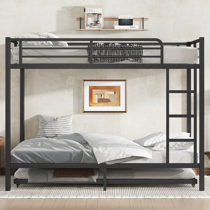 Full over Full Metal Bunk Bed with Twin Size Trundle, Black image 2