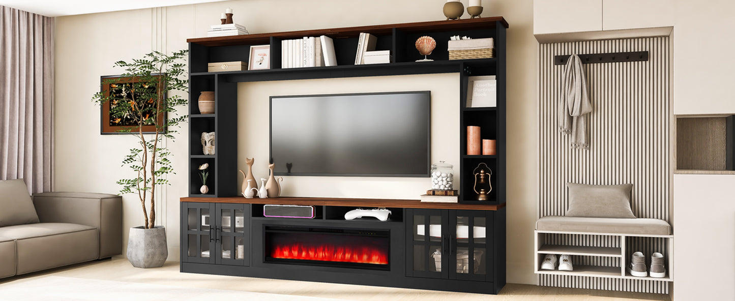 U-Can 95.5" W Wall Unit Entertainment Center with Bookshelves for TVs up to 80", Modern TV Stand Media Console with electric fireplace Cabinets, and Adjustable Shelves for Living Room image 3