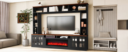 U-Can 95.5" W Wall Unit Entertainment Center with Bookshelves for TVs up to 80", Modern TV Stand Media Console with electric fireplace Cabinets, and Adjustable Shelves for Living Room image 3