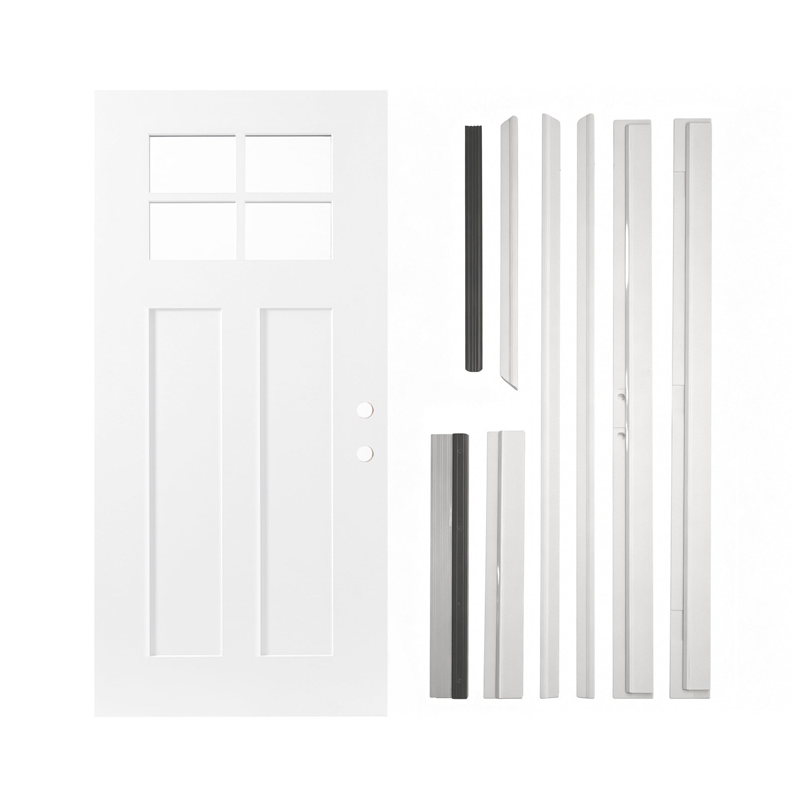 36"x80" Fiberglass Front Door with White 4-9/16" PVC Frame,Left-Hand Inswing Exterior Door with Brickmould,Contemporary minimalist smooth skin with clear glass for Home Entrance, White image 4