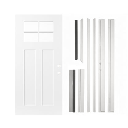 36"x80" Fiberglass Front Door with White 4-9/16" PVC Frame,Left-Hand Inswing Exterior Door with Brickmould,Contemporary minimalist smooth skin with clear glass for Home Entrance, White image 4