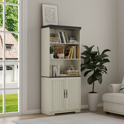 70.86"(180cm) Tall Storage Cabinet, 5 Tier Cube Display Cabinet with Adjustable Shelves and Barn Doors, MDF Wood Freestanding Display Bookshelves for Bedroom,Living Room, Kitchen, Pantry, Bar Cabinet image 7