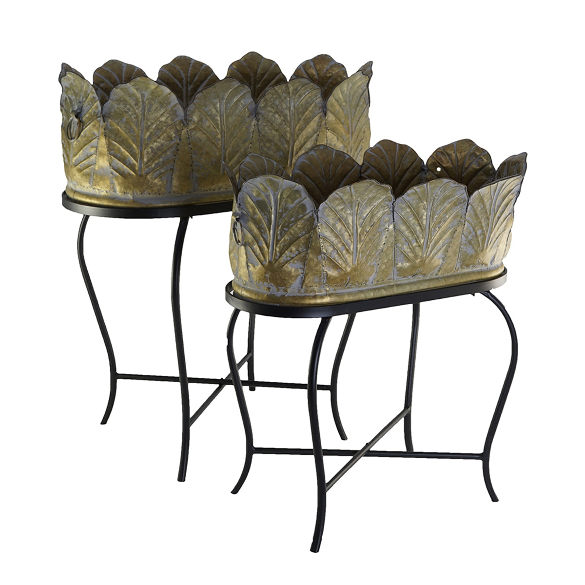 Set of 2 Metal Planter With Iron Legs Stand, L:27.2x19x32.3" S:23.5x16x26.5" image 2