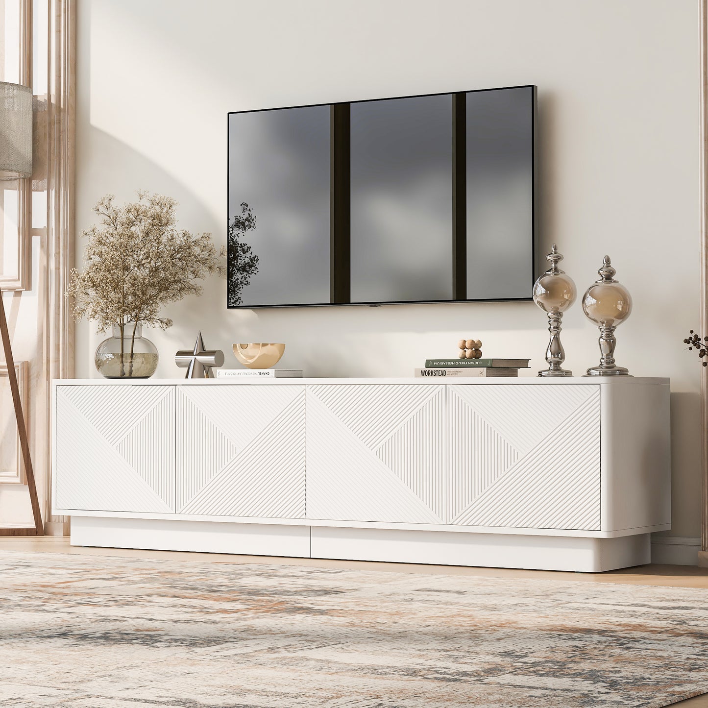 U-Can Stylish 4-Door Wave Design Cabinet with Adjustable Shelves & LED Accent image 2