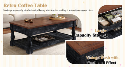Retro Lift-Top Coffee Table with Storage for Living Room, Hidden Compartment & Lower Shelf, Espresso & Weathered Black Finish image 10