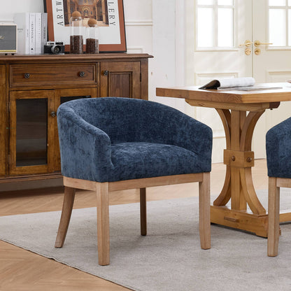Mid Century Modern Upholstered Barrel Dining Chairs with Arms,Farmhouse Chenille Kitchen & Dining Room Chairs with Natural Hardwood Frame, 19" W Accent Chairs for Living Room,Single Pack,Blue,SW1891BL image 1
