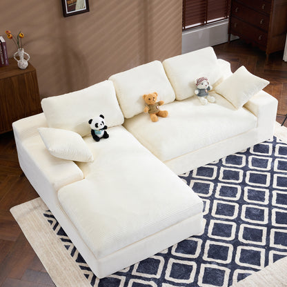 White corduroy compressed sofa. It has a soft and skin-friendly sitting feel, adding a healing atmosphere to the warm living room. It comes with 3 back cushions and 2 throw pillows. image 3