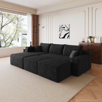 95" Cloud Sectional Sofa with 2 Ottoman,Modern Minimalist Upholstered Couches, Comfort U Shaped Sofa for Living Room,Deep Seat Corner Couch,No Assembly Required,Black (Plush Corduroy Fabric) image 4