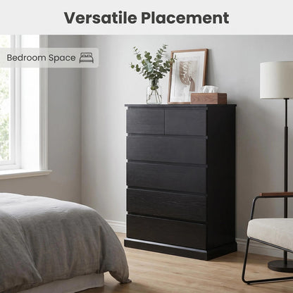 6 Drawers Dresser for Bedroom, Tall Dresser for Bedroom, Modern Chest of Drawers with Concealed Handles, Vertical Wood Storage Cabinet for Bedroom, Living Room, Entryway, Black image 3